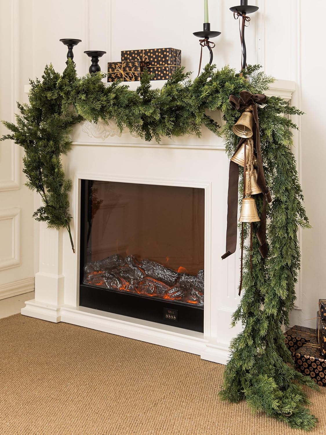Huchen 9ft Handmade Christmas Garland,Artificial Cypress Cedar Pine Needles Greenery Seasonal Garland for Christmas TV Cabinet Winter Holiday Indoor Outdoor Decoration